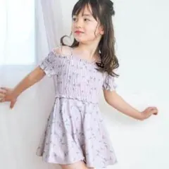 アプレレクール スズラン柄シャーリングワンピース ラベンダー 水着 110