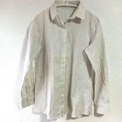 美品　ストライプ 長袖 シャツ ベージュ　白 Mサイズ