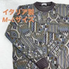 メンズ 古着 ニット イタリア製 Giovanni レトロ 総柄 48 M L