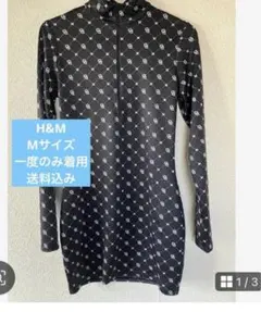 H&M 黒 個性派総柄ワンピース Mサイズ　美品　送料込み