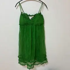 美品 グリーン キャミワンピース シースルー 透け感 薄いカップ付き