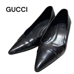 GUCCI ポインテッドトゥ レザーパンプス ブラック 35½C ヒール3cmのサムネイル