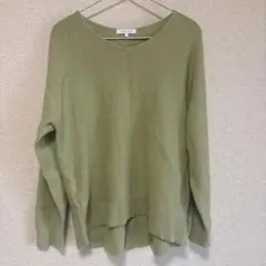 グローバルワーク　スッキレイ　Vネック ニット　ライトグリーン　M