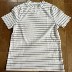 earth music & ecology 半袖リブトップス ホワイト/ベージュ