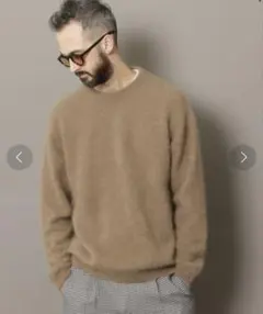 ビューティアンドユース ヘアリー セーター ベージュ M ふわふわ クルーネック