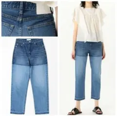 ☆MACPHEE コンビネーションコットンデニム シガレットパンツ 32 ブルーのサムネイル