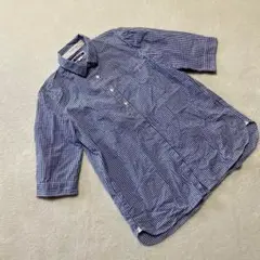 PORTLAND シャツ チェック柄 七分袖 ボタン 綿 青 2 オシャレ