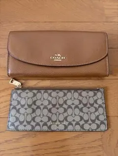 COACH コーチ 長財布 ブラウン レザー シグネチャー柄 ゴールドロゴ