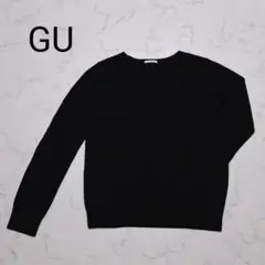 GU Vネックニット セーター ブラック S トップス 無地 シンプル