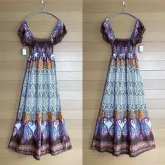 イチオク 未着用品 ハワイアンドレス フラダンス マキシワンピース ③茶系