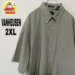 USA古着 VANHEUSEN　半袖ボタンシャツ2XL　グリーン　チェック