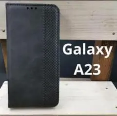 GalaxyA23手帳型高級レザーメッシュブラックスマホケーススタンド式
