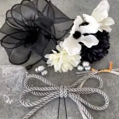 髪飾り　成人式　卒業式　和装　振袖　七五三　シルバー　ブラック　白　りぼん　水引