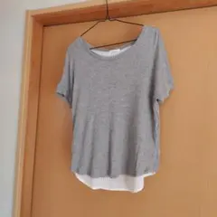 ELLE グレー 半袖Tシャツ チェック柄下部のサムネイル