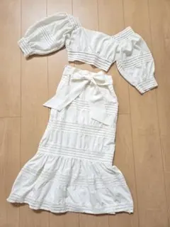 セットアップ ワンピース ショート丈トップス マーメイドスカート リボン 白
