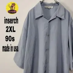 usa古着 INSERCH 半袖ボタンシャツ90s 開襟シャツ2XL ブルー