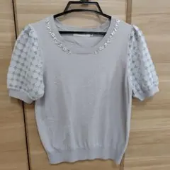 クチュールブローチ サマーニット 38 半袖 パール レース袖 きれいめ 美品