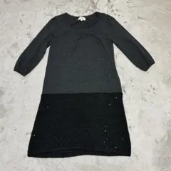 組曲 クミキョク Iラインワンピース 七分袖 異素材 ラメ入り Mサイズ