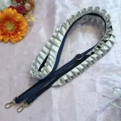 フリル♡スマホショルダーストラップ　ブルー・グレー