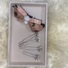 ピンクドットリボンとヘアピンセット