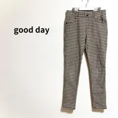 【グッデイ】 ギンガムチェック柄 スキニー ストレッチ パンツ 裏起毛 M 防寒