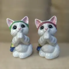 陶器製 お願い猫の置物 2体セット