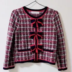 リボン付き♡ノーカラージャケット　セーター　赤・ネイビー・白