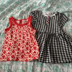 babyGap 赤いハートトップス & H&M チェックワンピース セット