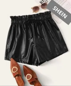 え*み様 SHEIN ストレッチ フェイクレザー ショートパンツ 黒