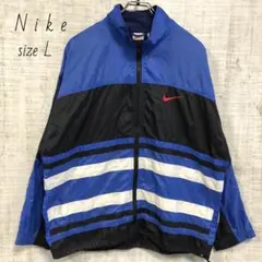 Nike　ナイキ　スウッシュ刺繍　ナイロンジャケット　青　ブルー　L