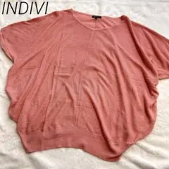 INDIVI インディヴィ カシミヤ混　ドルマンニット　半袖Vネックくすみカラー