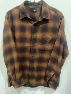 ユニクロ　オンブレチェックシャツ　Lサイズ　100%コットン　ネルシャツ 赤茶