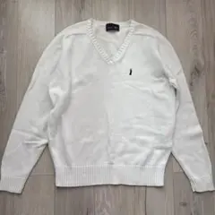 【イーストボーイ】綿100 白Vネック セーター Mサイズ