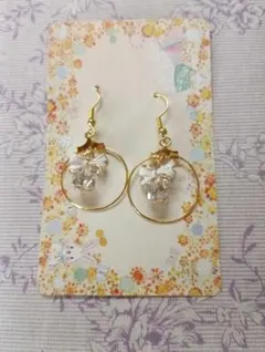 ハンドメイド リボンとストーンのピアス