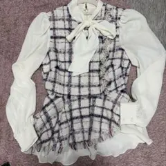 eimy istpire チェックツイードパールポイントブラウス トップスのサムネイル