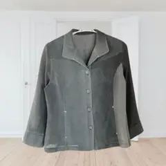 【匿名配送】（M）七分袖シャツ グレージュ ブラックデニム風 カジュアル