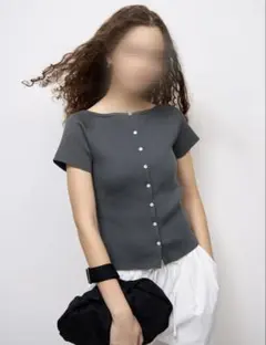 GU リブボートネックカーディガン ダークグレーのサムネイル