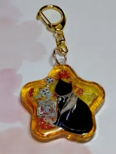 星型の黒猫シェイカーキーホルダー　レジン　ハンドメイド