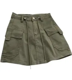 タイトスカート❣️カーゴスカート Aライン カーキ L ストレッチ ミニ