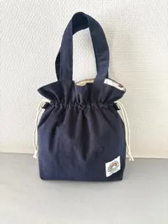 #11-k1 巾着バッグ コーデュロイネイビー×ハワイアンファブリック