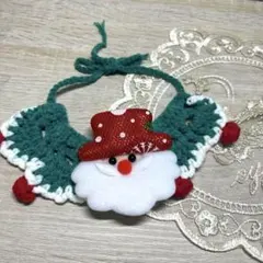 ペット用、ぬいぐるみ用　サンタクロースの首輪（緑）