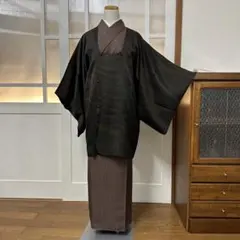 い*a様 道行コート　正絹　黒×変わり斜め縞模様　身丈86.5裄64身幅大きめ