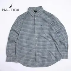 ノーティカ チェックシャツ ブルー 90s 00s ビッグシルエット 刺繍 XL