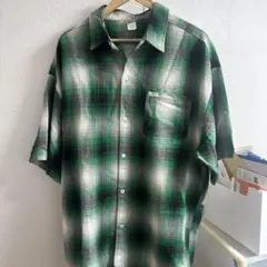 Caltop半袖シャツ 2X 緑チェック