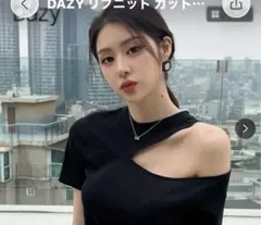 DAZY リブニット カットソー ブラック アシンメトリー
