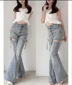 RESEXXY カットアウトリボンデニムパンツ ライトブルー M - メルカリ
