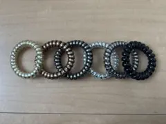 スプリングヘアゴム　６色　計18個セット　ブラック　シルバー　ゴールド系