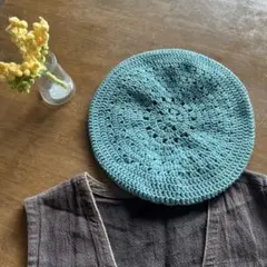 ベレー帽(手編み品)セージ