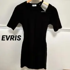 EVRIS ブラック 半袖 リブニット ワンピースのサムネイル