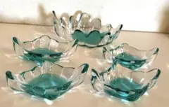 波模様　ガラス豆皿セット　計5枚